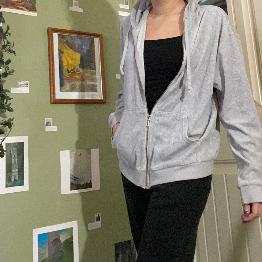 JUICY COUTURE Grey Fuzzy Zip Up Hoodie